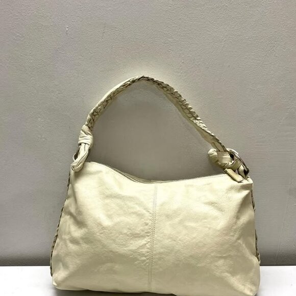 Cream Leather Hobo Bag with Stud Details - Picture 3 of 5